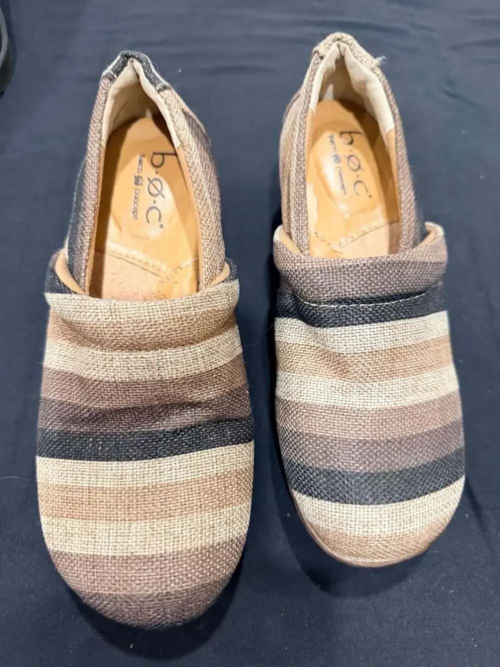 b.o.c. Born Concept Nadiyya Striped Linen Slip-On Clog Brown Tan